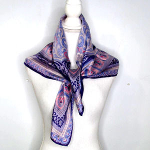 Vintage 100% Silk Scarf Intricate Paisley Design Pink Blue Purple Flaw